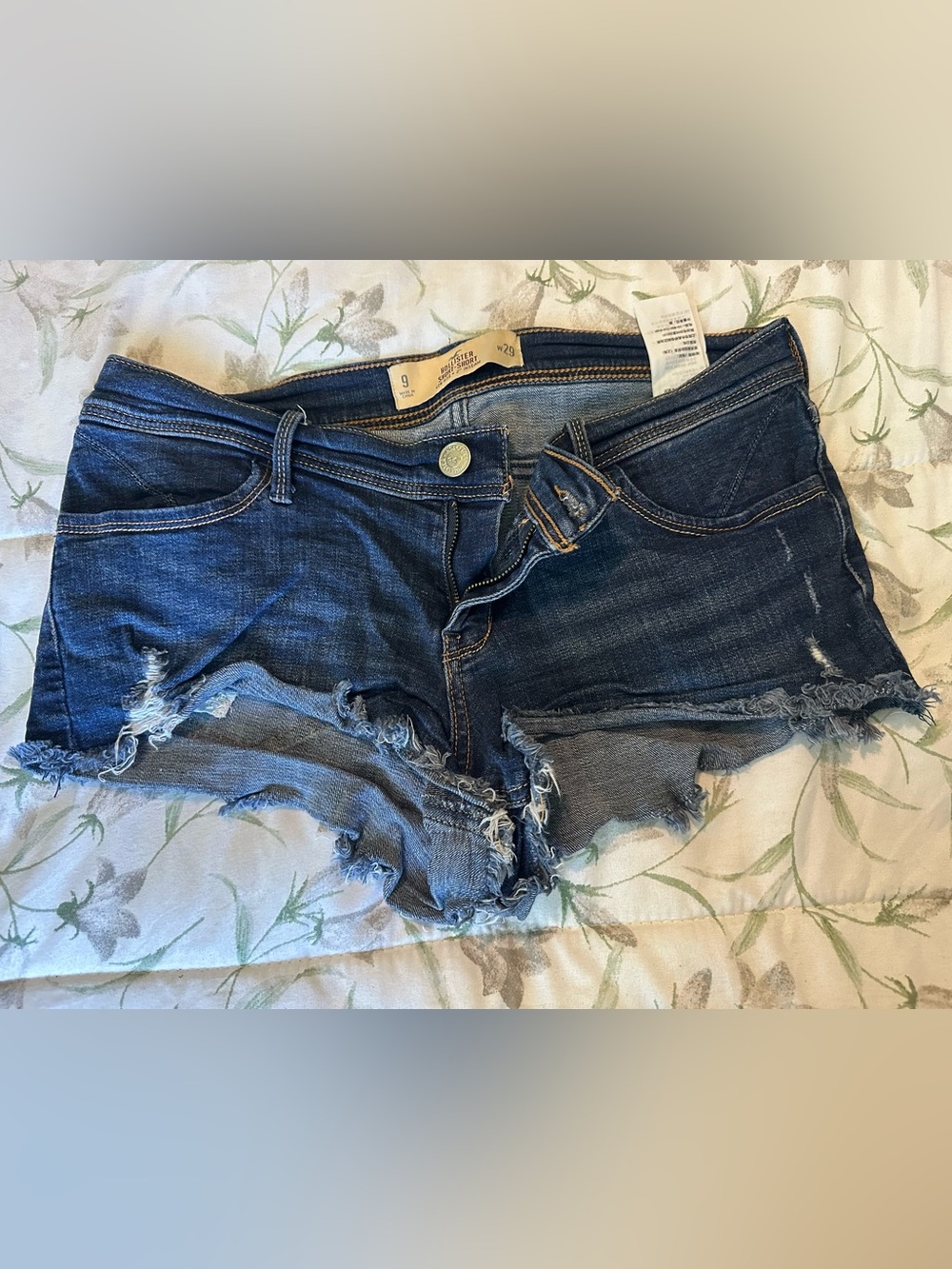Hollister Dark Indigo Distressed Denim Cutoff Shorts
